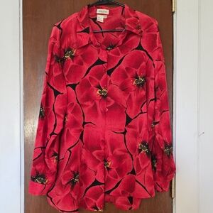 MILANO SILK Red Poppy Button Down Shirt